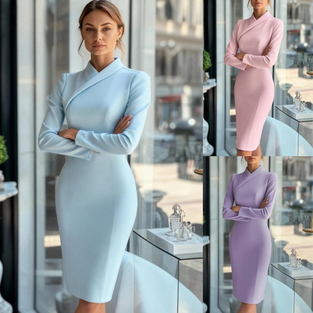 2025 Autumn Winter Women's Turtleneck Pencil Dress, Slim Fit Solid Color Maxi Dress with High Neck Design, Elegant Office Wear for Business Commute