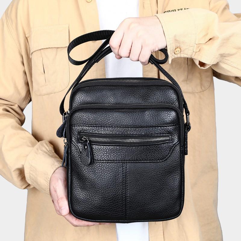New Top Layer Cowhide Men s Shoulder Bag Trend Versatile Leather Outdoor Casual чёрный