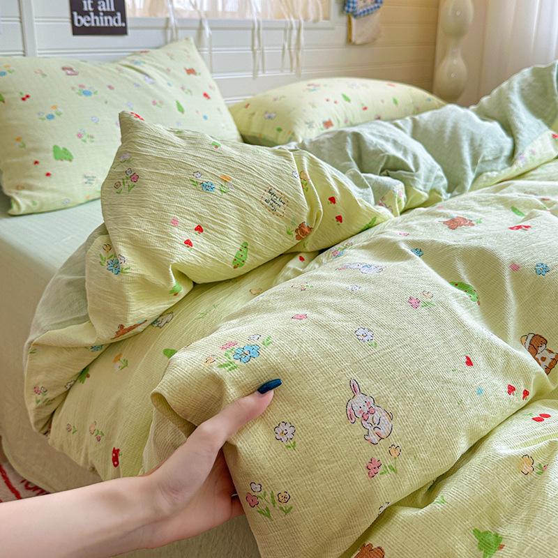 2026 New Class A Cotton Dorm Bedding: Thickened Duvet Cover, Fitted Sheet, Fresh Style Maternal & Infant Grade, 3/4-Piece Set