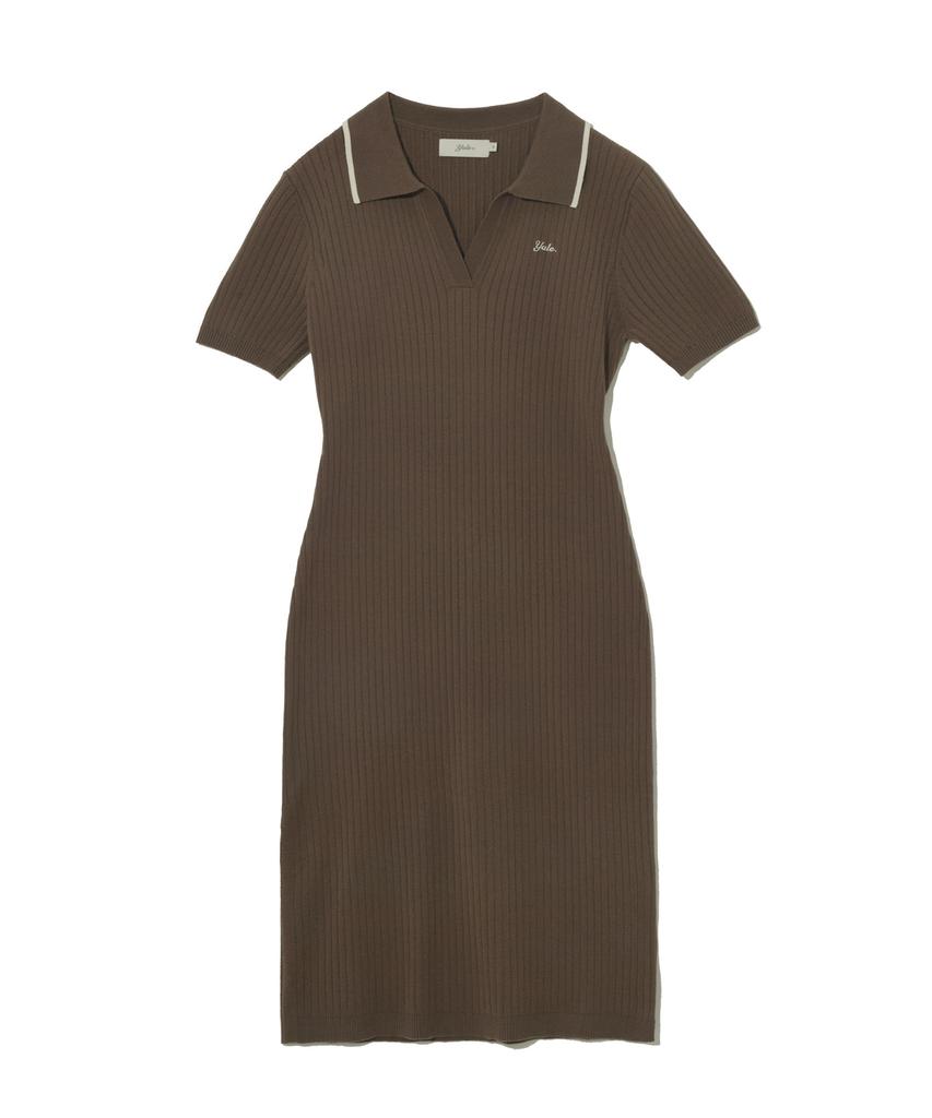 Yale Slit Neck Half Sleeve Knit Dress_Brown