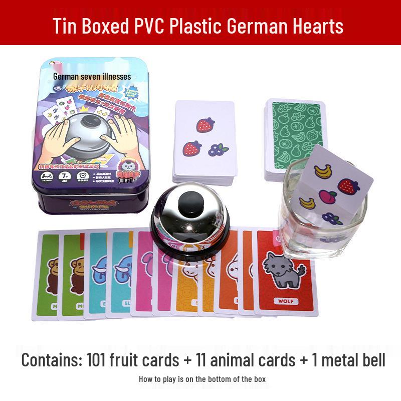 German Heart Fruit Brand PVC Tin Box Game: Card Set with Expansion - Safe for Hands, Large Bell Included