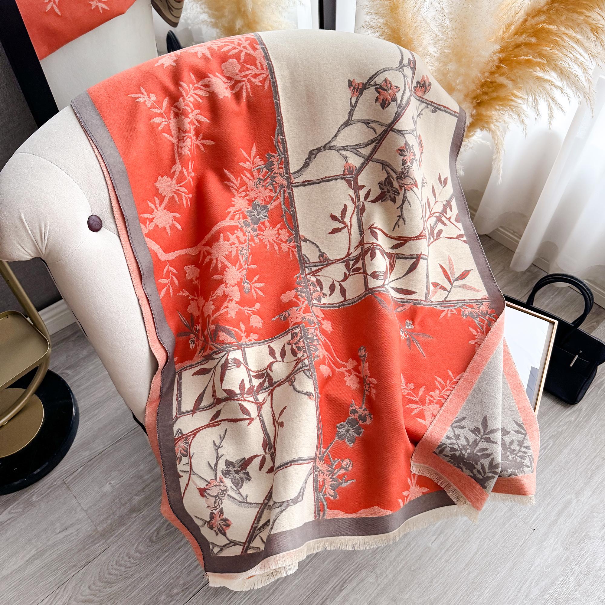 

Autumn Winter Faux Cashmere Scarf For Women - Warm Neck-Care Shawl Wrap, Jacquard Design, Convertible To Blanket