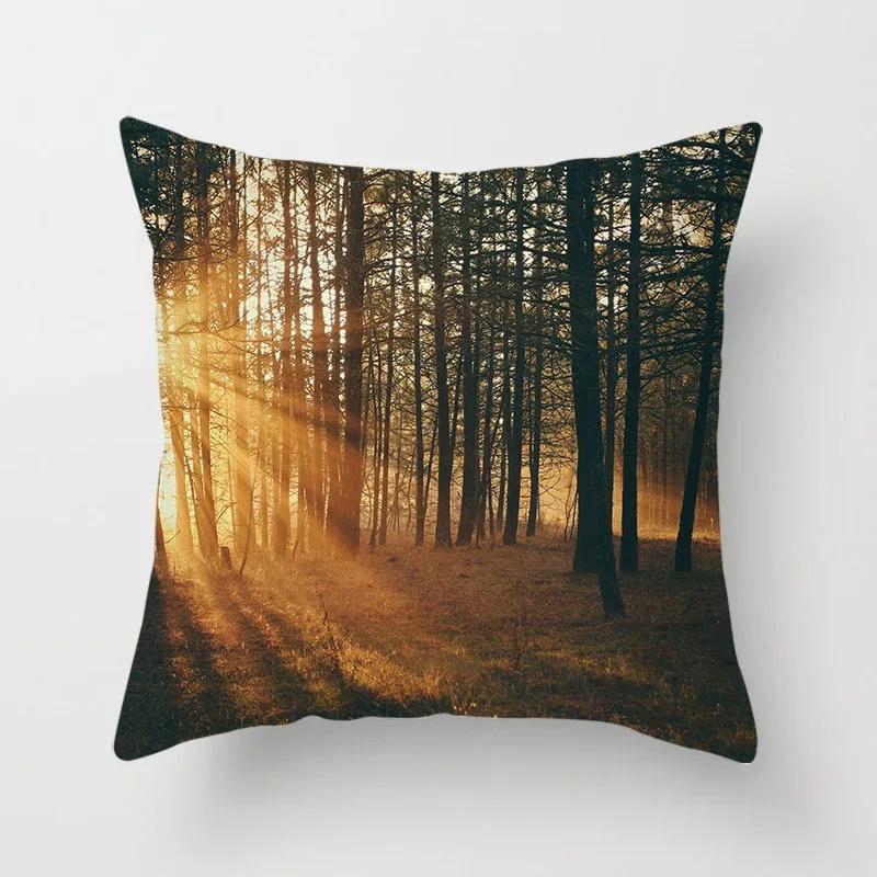 Office Living Room Home Pillowcase Car Ornaments Forest Sunshine Landscape Print Pillowcase