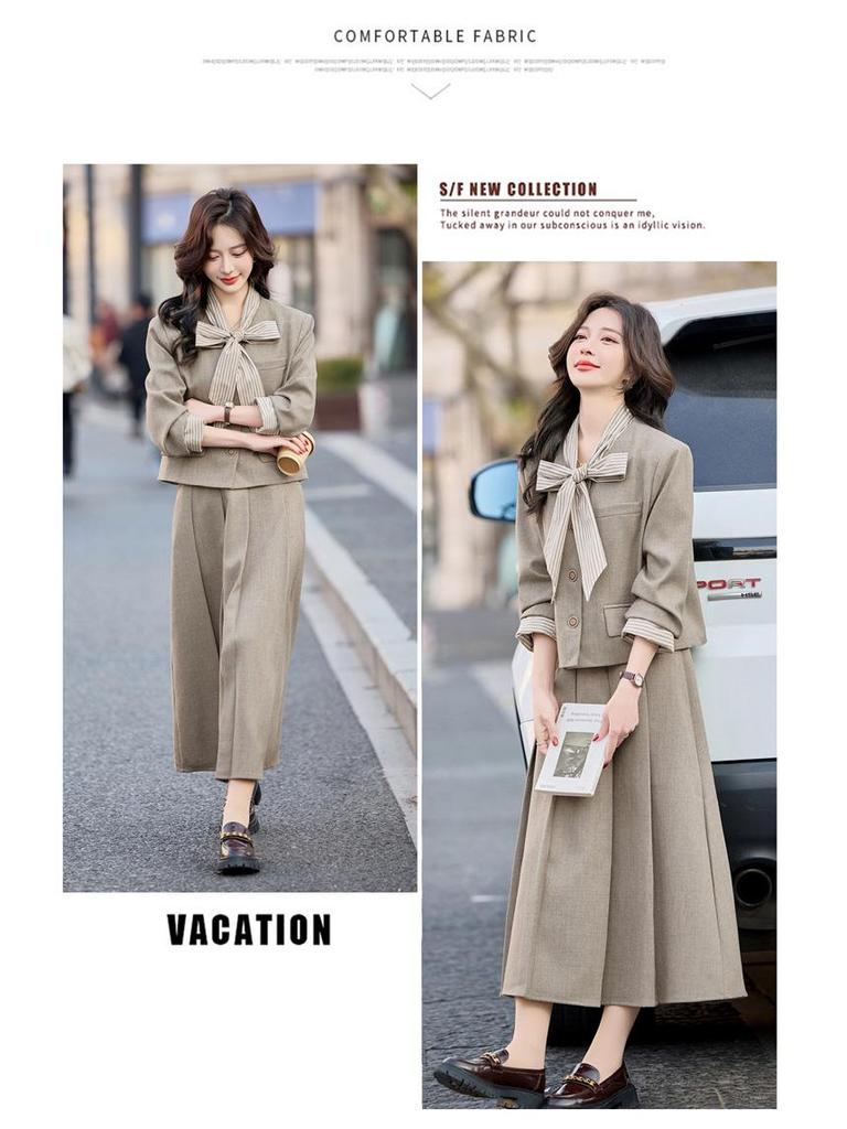 Spring 2025 Bow-Accent Single-Breasted Jacket & Skirt Two-Piece Set