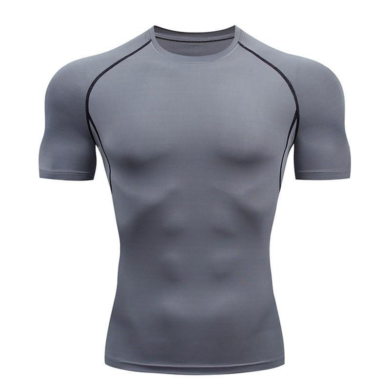 Herr sommar t-shirt sport fitnesskläder åtsittande kortärmad hög stretch andningsbar snabbtorkande is siden löpning baslager träningslinne