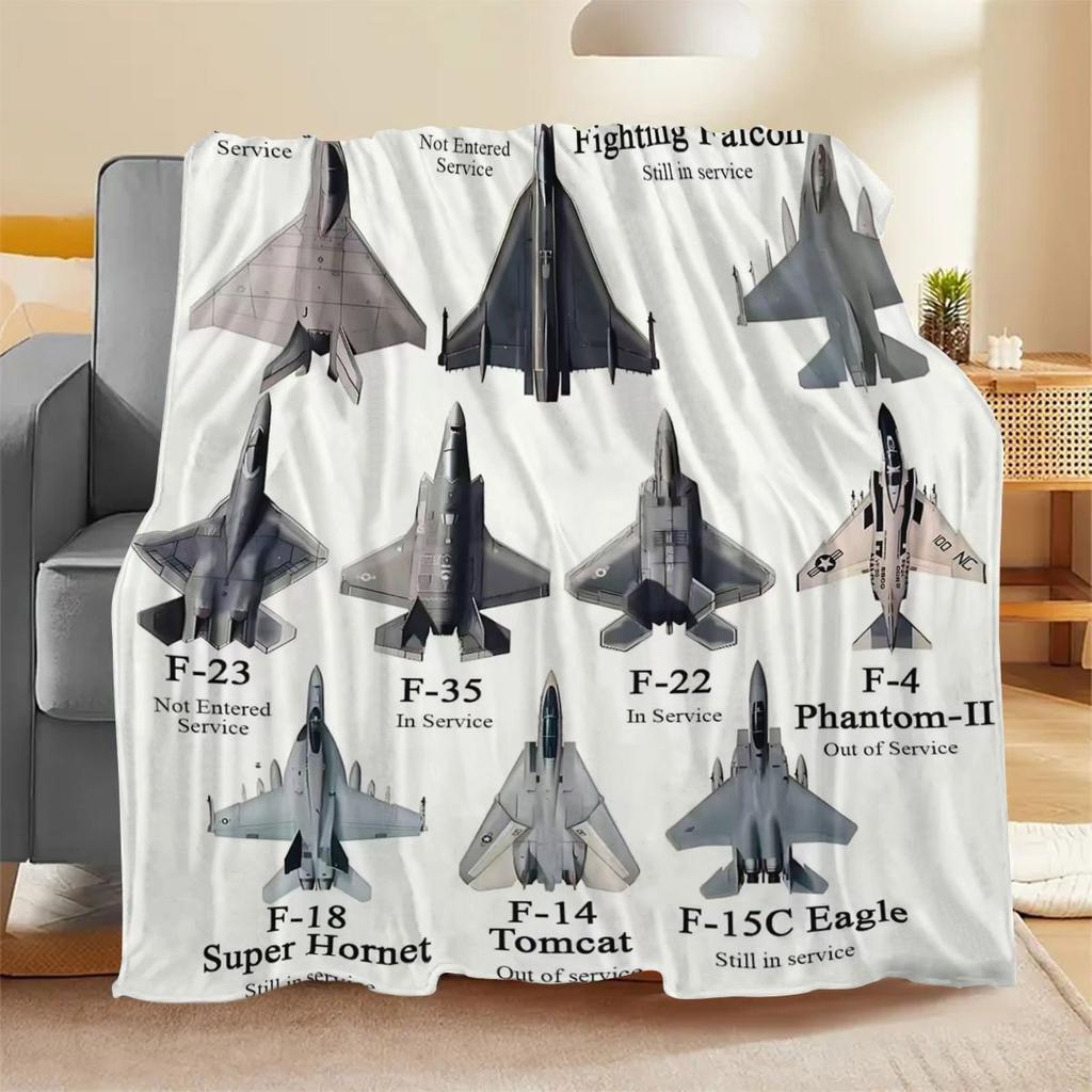 Mid-Century Modern Fighter Jet Design Flannel Throw Blanket - Soft All-Season F-22 Raptor To F-16 Falcon Collection - Aviation
