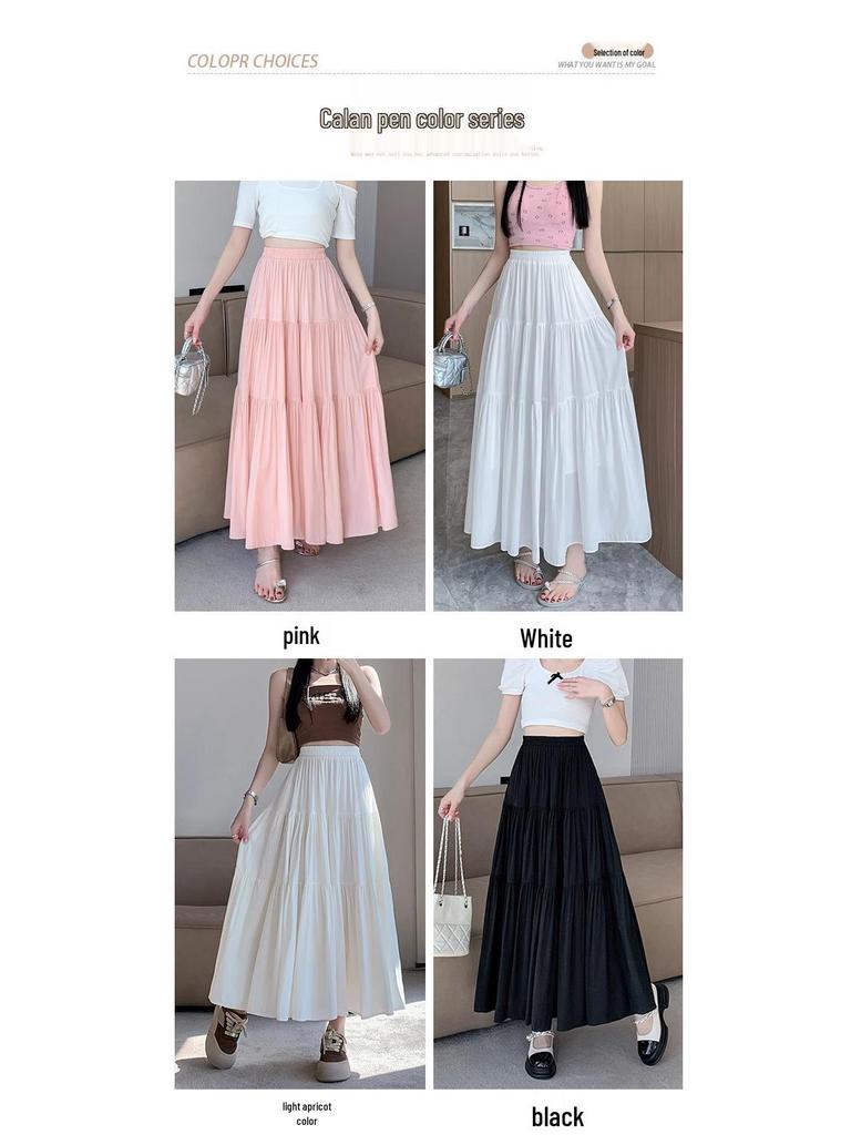 Women's 2024 High-Waisted A-Line White Long Skirt - Summer Slim Fit for Pear Shapes