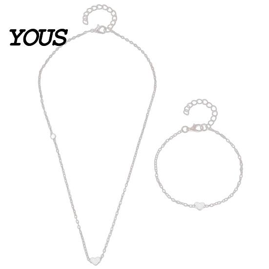 Silver Color Bracelet Necklace Set, Alloy Plating Wear-Resistant Oxidation-Resistant Thin Chain Jewelry, Adjustable Minimalist Love Pendant