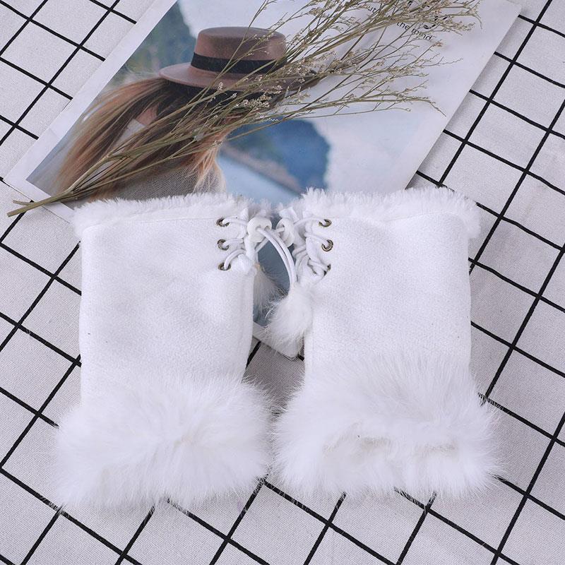 Christmas Women Hand Wrist Windproof Mittens Warmer Y2K Leopard Print Gloves Plush Suede Faux Rabbit Fur Fingerless Gloves