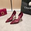 2025 side empty new nude bow French high heels femininity patent leather pointed heel summer single shoes women