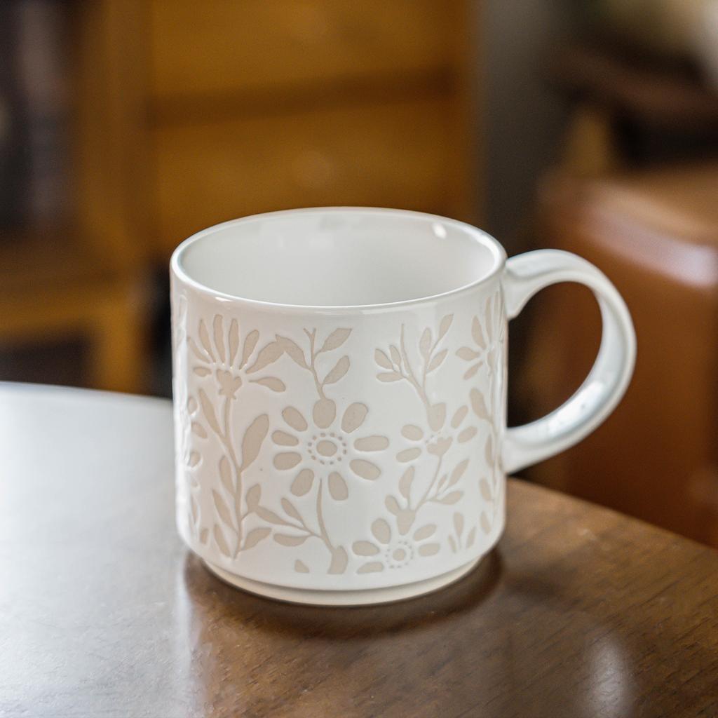 High Value Relief Flower Cup Ceramic Mug Home Office Water Cup Breakfast Cup Dessert Cup