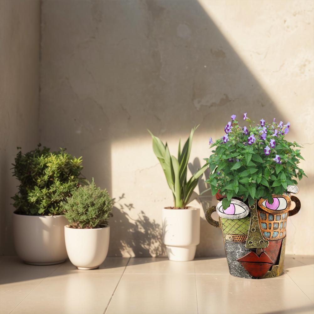 Colorful Face Flower Pot Resin Abstract Head Planter Pots Abstract Beauty Face Potted Plant Container for Outdoor Garden Patio