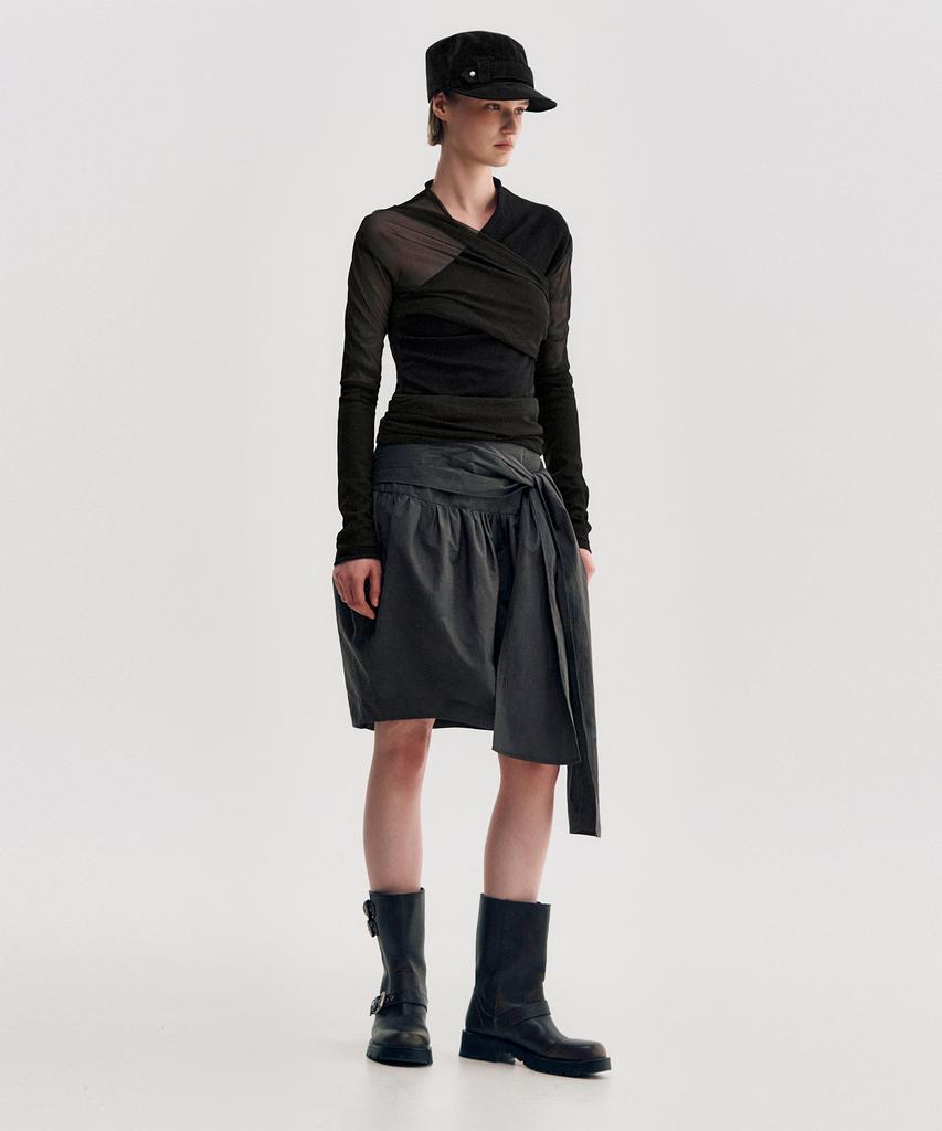 Kimjisu Pleated Tie Volume Skirt _ Gray
