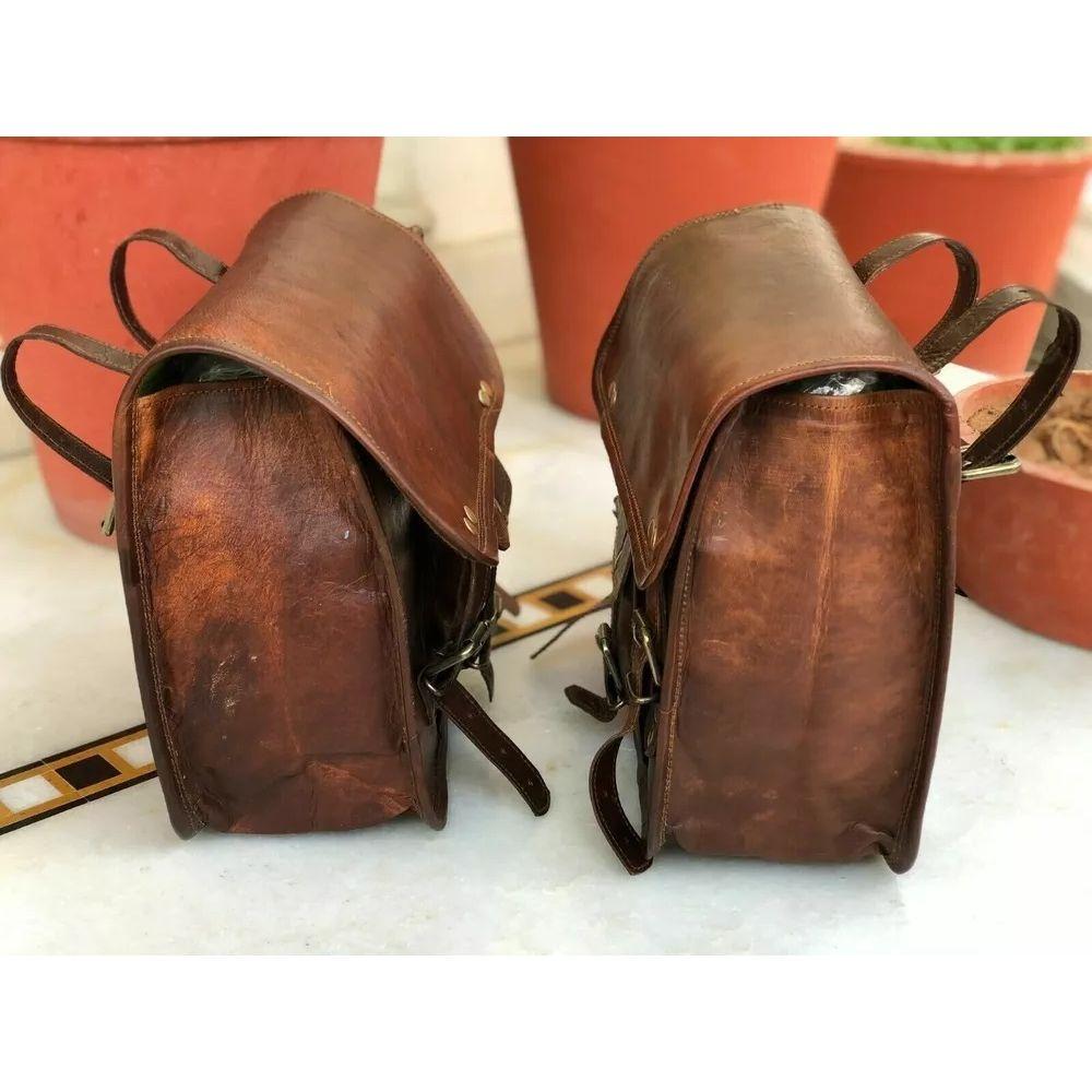 Motorcycle Saddlebags Pouch Brown Leather Two Side Saddle Panniers 2 Bags