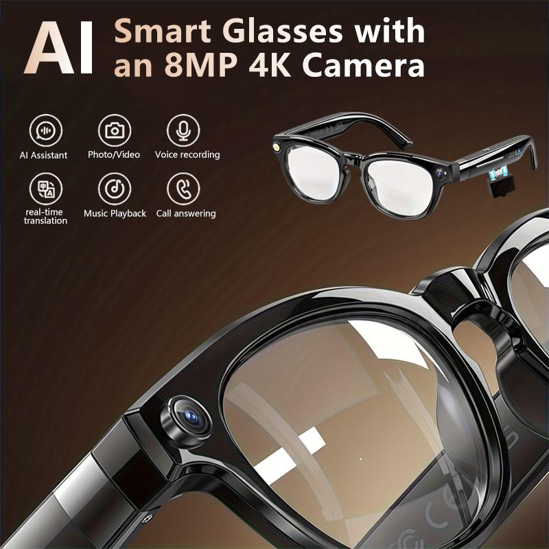 Smart Glasses Real-Time AI Translation Powered Assistant 8MP Camera  Photography 1080P Video Dual Mics Speakers Photochromic Lenses Bluetooth Calling