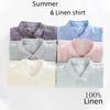 Men's Short-Sleeve Linen Shirt - Summer Casual Loose Fit with Lapel Collar, Cotton and Linen Blend, Plus Size Available