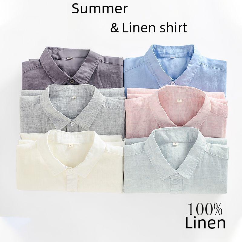 Men's Short-Sleeve Linen Shirt - Summer Casual Loose Fit with Lapel Collar, Cotton and Linen Blend, Plus Size Available