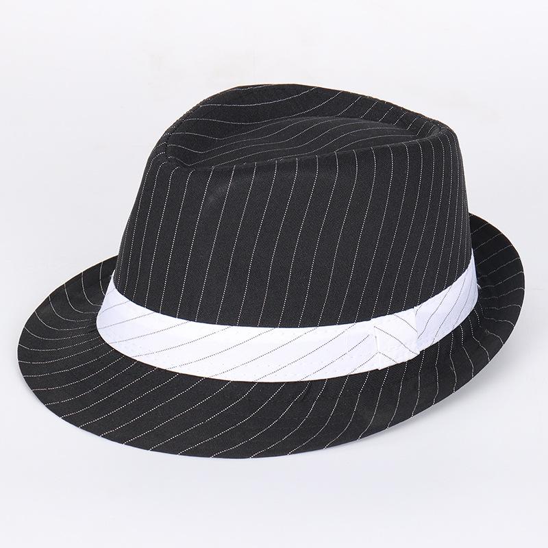 Middle-aged Men's Striped Top Hat, Solid Color Jazz Hat, Suit Material Hat, Wide Brim Design, Wide Brim Sun Hat, Large Brim.