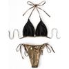 Neckholder-Push-up-BH, Strand-Badeanzug, Badebekleidung, Strandkleidung, 3-teiliges Bikini-Set mit Faltenrock, glänzender massiver Gold-Badeanzug