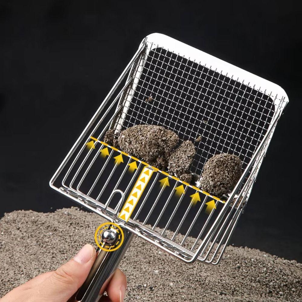 Ergonomic Handle Metal Cat Litter Scoop Non Stick Pets Poop Sifting Tool  Kitten Care