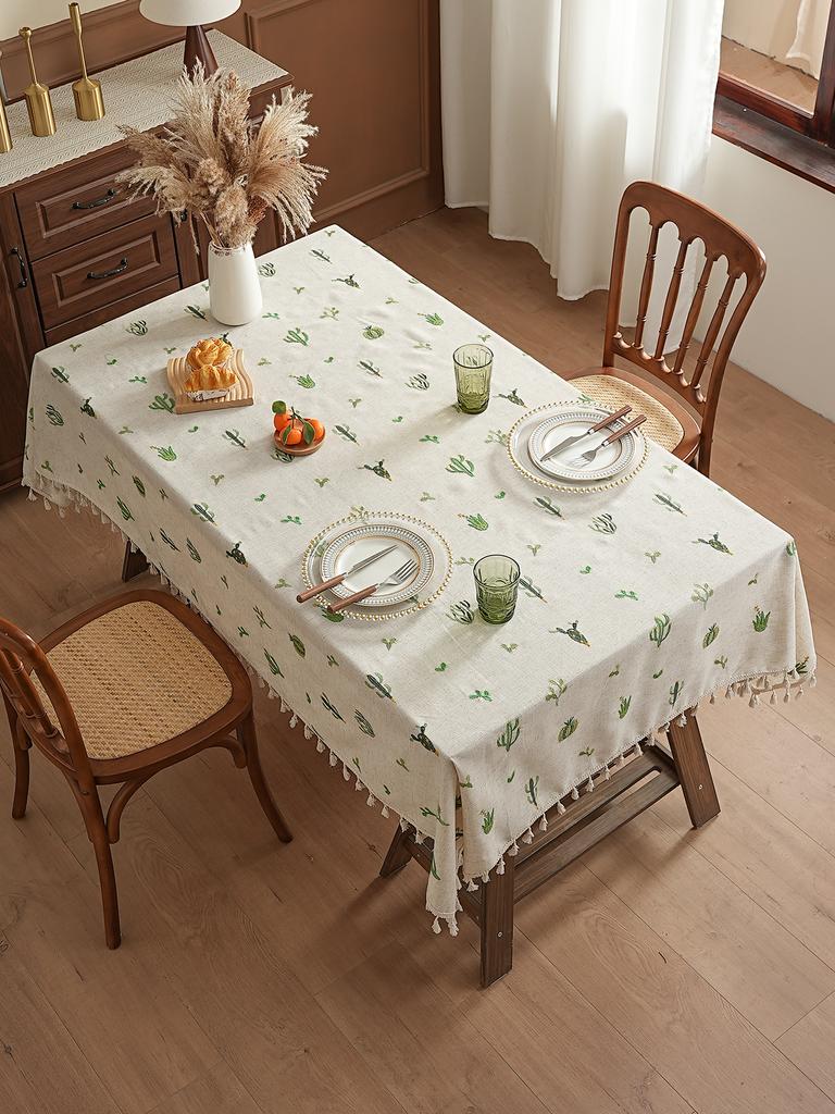 Simple Small Fresh Rustic Style Dining Table Cloth Thickened Embroidery Coffee Table Desk Table Mat Multifunctional Dustproof