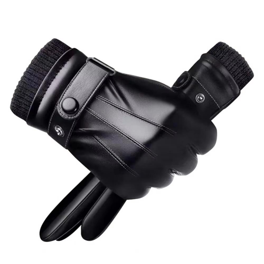 Thermal Fleece PU Leather Gloves Thickened Waterproof Gloves New Touch Screen Gloves Skiing