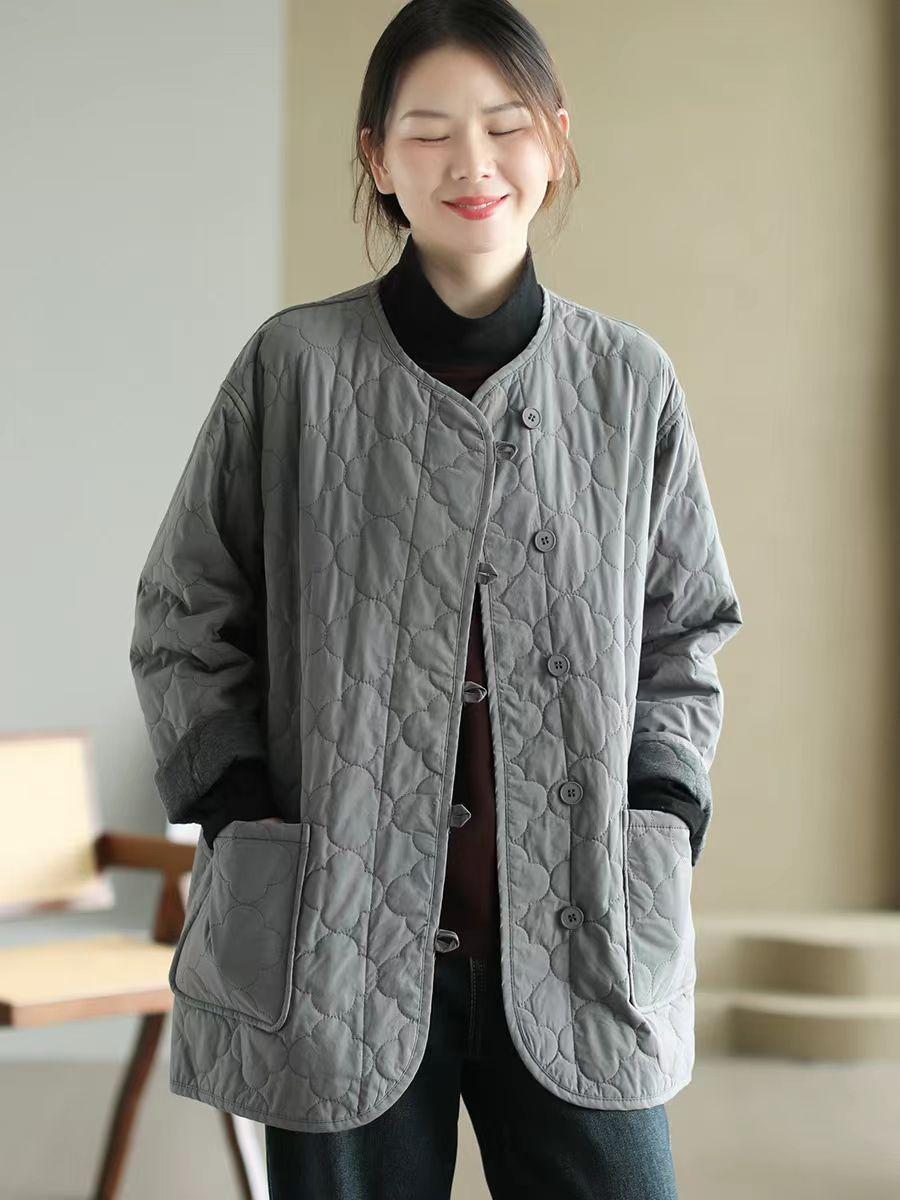 

Johnature Жіноче зимове нішеве суцільне кольоре O-подібним вирізом вільного повсякденного пальто з довгими рукавами особистості однобортне пальто One Size темно-сірий колір