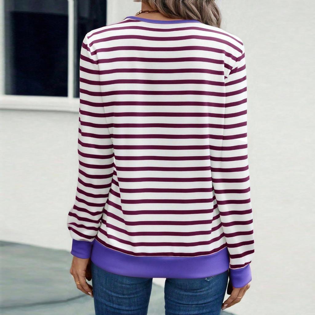 Damskie koszulki w paski z długim rękawem, dzianinowe topy z dekoltem w serek, casualowe dopasowane T-shirty, jesienne stylizacje