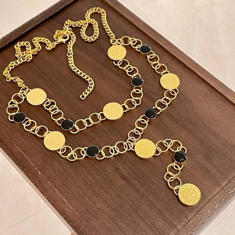 European and American Retro Gold Coin Earrings, Personalized Long Tassel Exaggerated Long Temperament Earrings Necklace Women's Sweater Chain