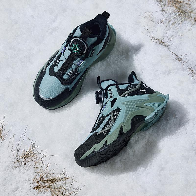 Anta Kids Trendy Fashion Fleece Non-Slip Wear-Resistant Breathable Warm Mid-Top Outdoor Shoes Kids Shoes Bullet-Gray Black Tipsy-Green A12446916-2