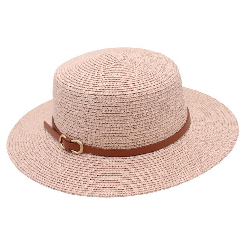 Straw Hat Female Sun Hat Belt Buckle Bucket Hat Flat Top Mother Hat Big Brim Cool Hat Seaside Beach Hat