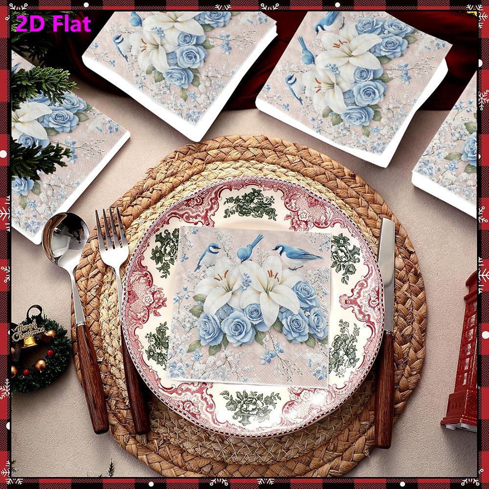 20pcs Disposable Napkins with Flowers, Birds Pattern Print for Wedding,Parties,and Daily Use for Thanksgiving Fall Christmas Table Decoration
