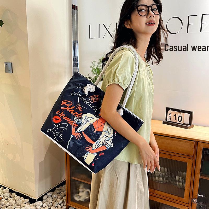 

Женская холщовая сумка-тоут с принтом «Черная красавица» 44x11x35