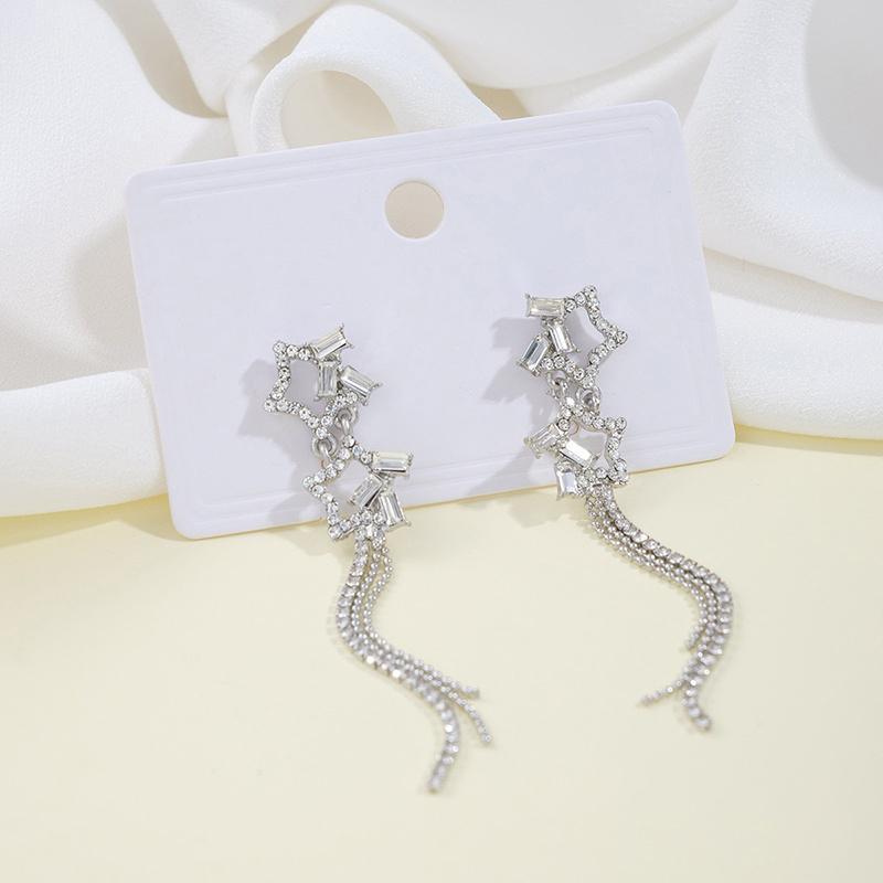 New Simple Stars Tassel Earrings For Women Delicate Shiny Rhinestone Drop Earring Fashion Wedding Gift Jewelry