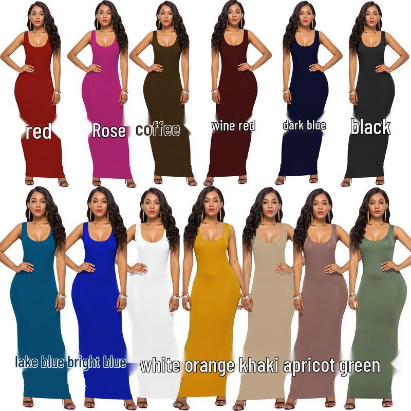 Solid Color Slim Fit Women's Long Vest Dress - Multi-size & Multi-color