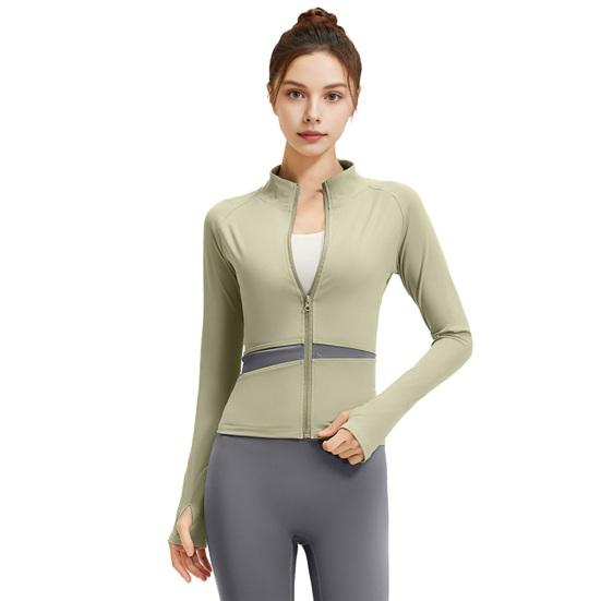 Women's Workout Jacket Full Zip Up Cropped Yoga Jacket Long Sleeve Slim Fit Athletic Top