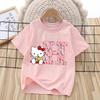 2026 Summer New Trendy Cool Childrens Tshirt Katie Cat Letter Printed Pure Cotton Round Neck Parent Child Wear Unisex
