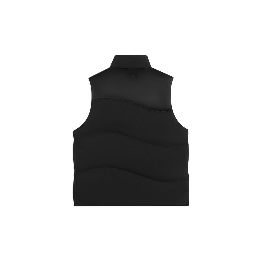 Li Ning Sports Trend Series Solid Color Logo Stand Collar Down Vest Women Vest Black AMRS018-4