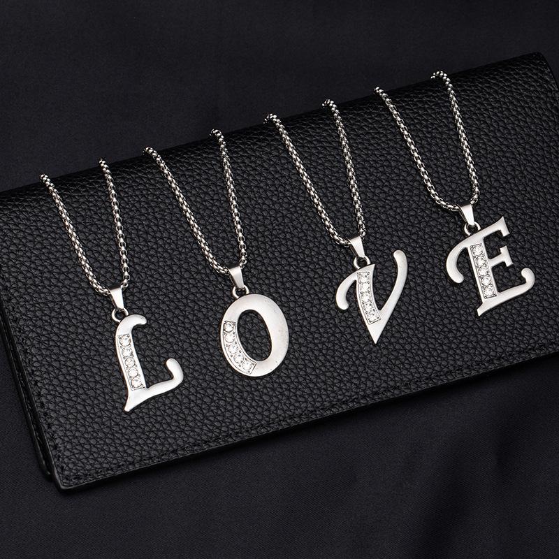 Shiny Rhinestone A-Z Letters Necklace Alphabet Initial Pendant Women Men English Letter Trendy Jewelry Gift