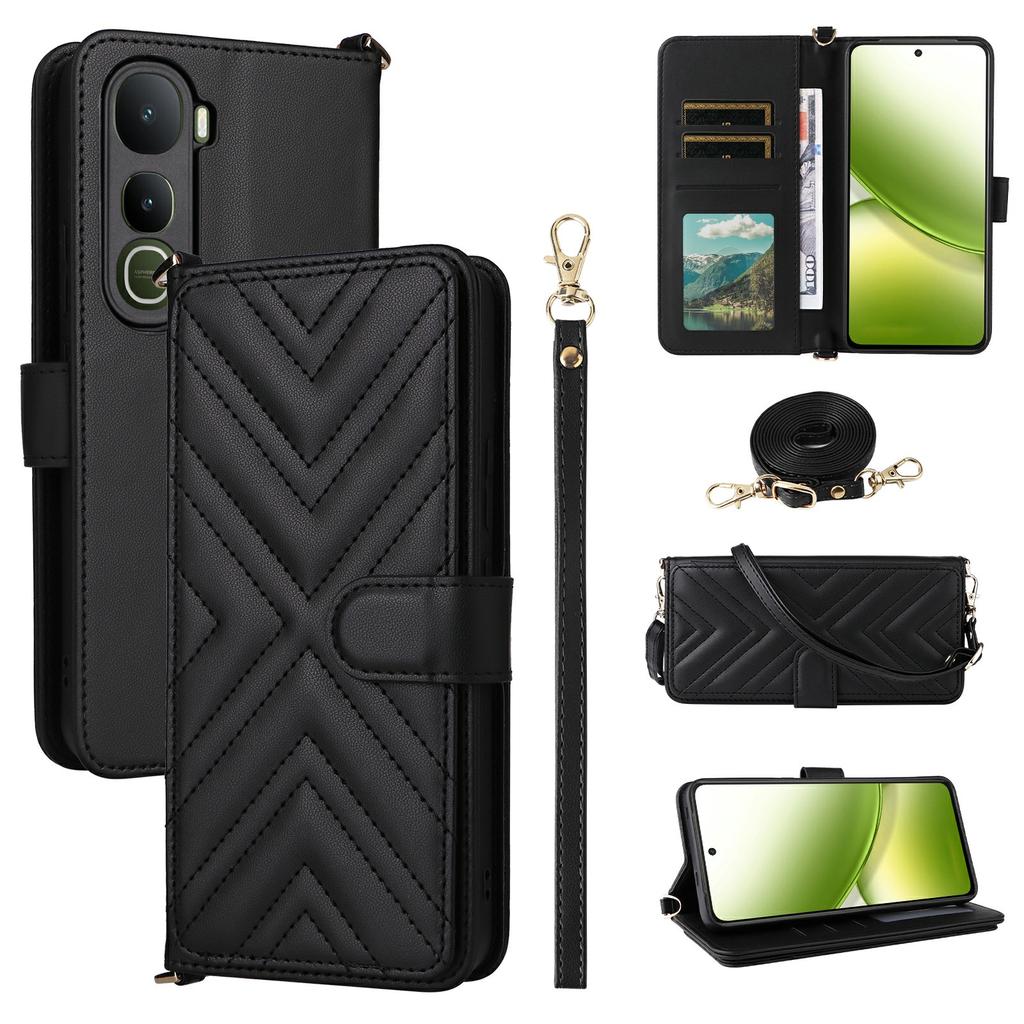 For Vivo Y400 4G/Y400 5G Case with Shoulder/Wrist Strap Leather Phone Cover Stand Wallet