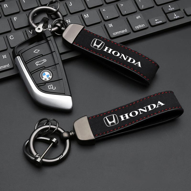 Suede Car Keyring Pendant Car Emblem Keychain For Honda Civic Accord Fit Jazz Pilot CRV Odyssey Passport City Vezel Accessories XL7
