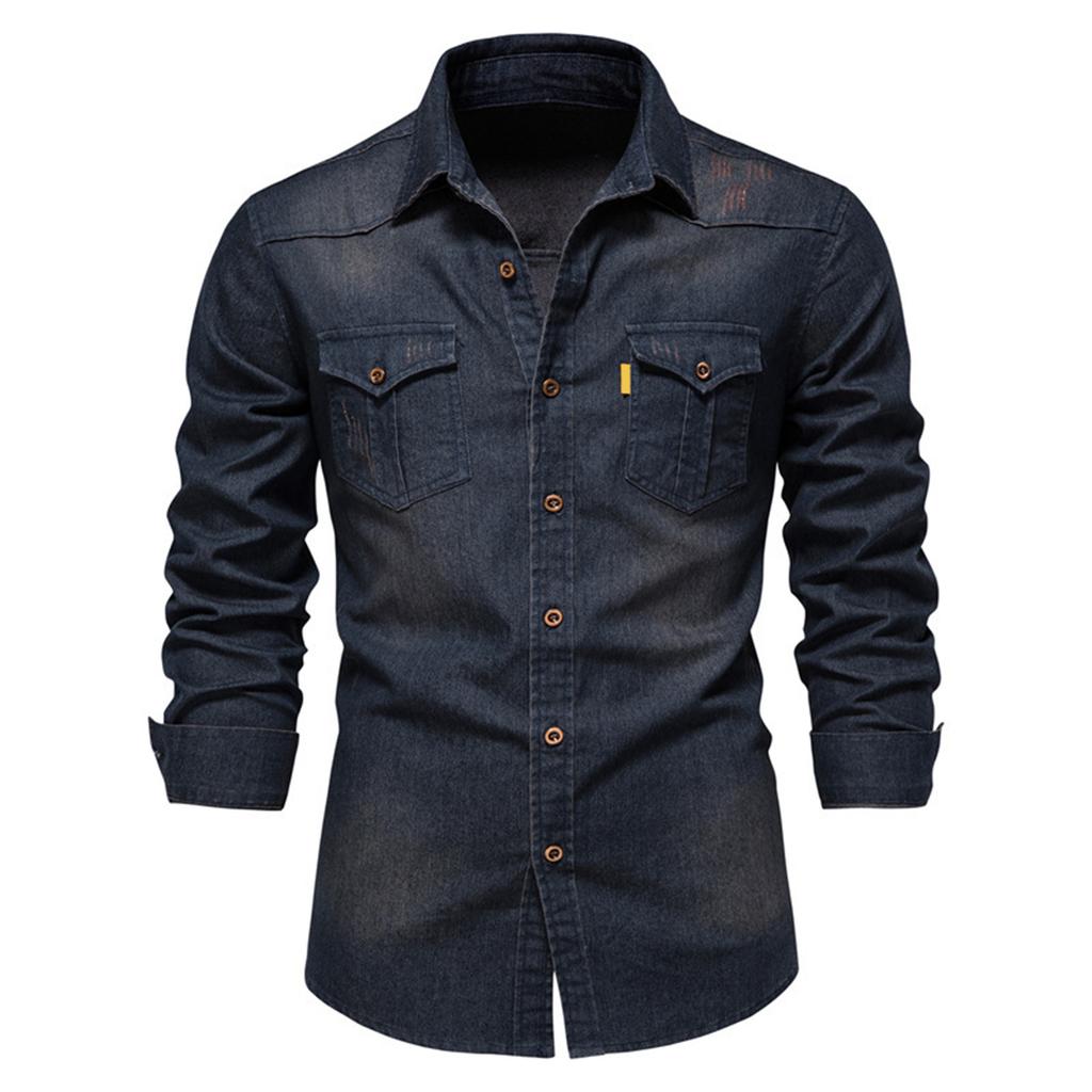 New Retro European And American Long Sleeve Jeans Shirt Men's Fashion Shirt