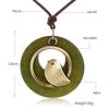 Vintage Wooden Bird Pendant Necklaces Boho Ethnic Style Metal Hollow Necklaces Retro Long Sweater Chain Rope Jewelry for Women