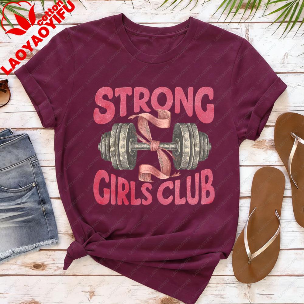 Strong Girls Club Shirt Coquette Gym TShirt Weight Lifting TShirt Fitness Motivation Tee Women Daily Life Casual Gym Tops