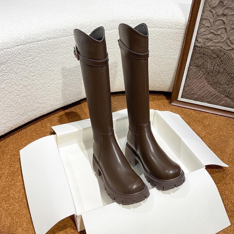 French V-mouth thick heel but knee boots 2025 versatile autumn and winter new British thick-soled heightened and thin knight boots