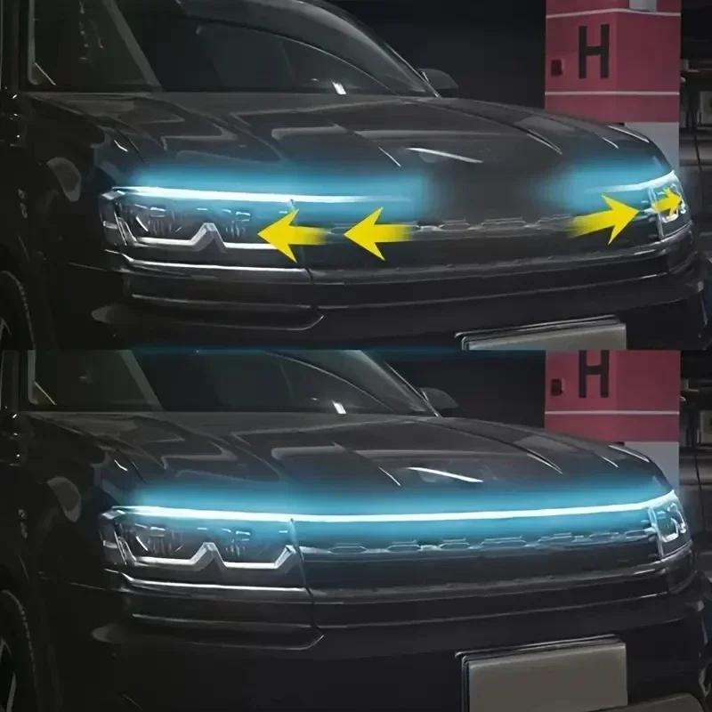 1pc Dynamic Led Car Hood Lights Strip Universal Engine Hood Guide Decorative Light Bar Auto Headlights Car Daytime Running Light