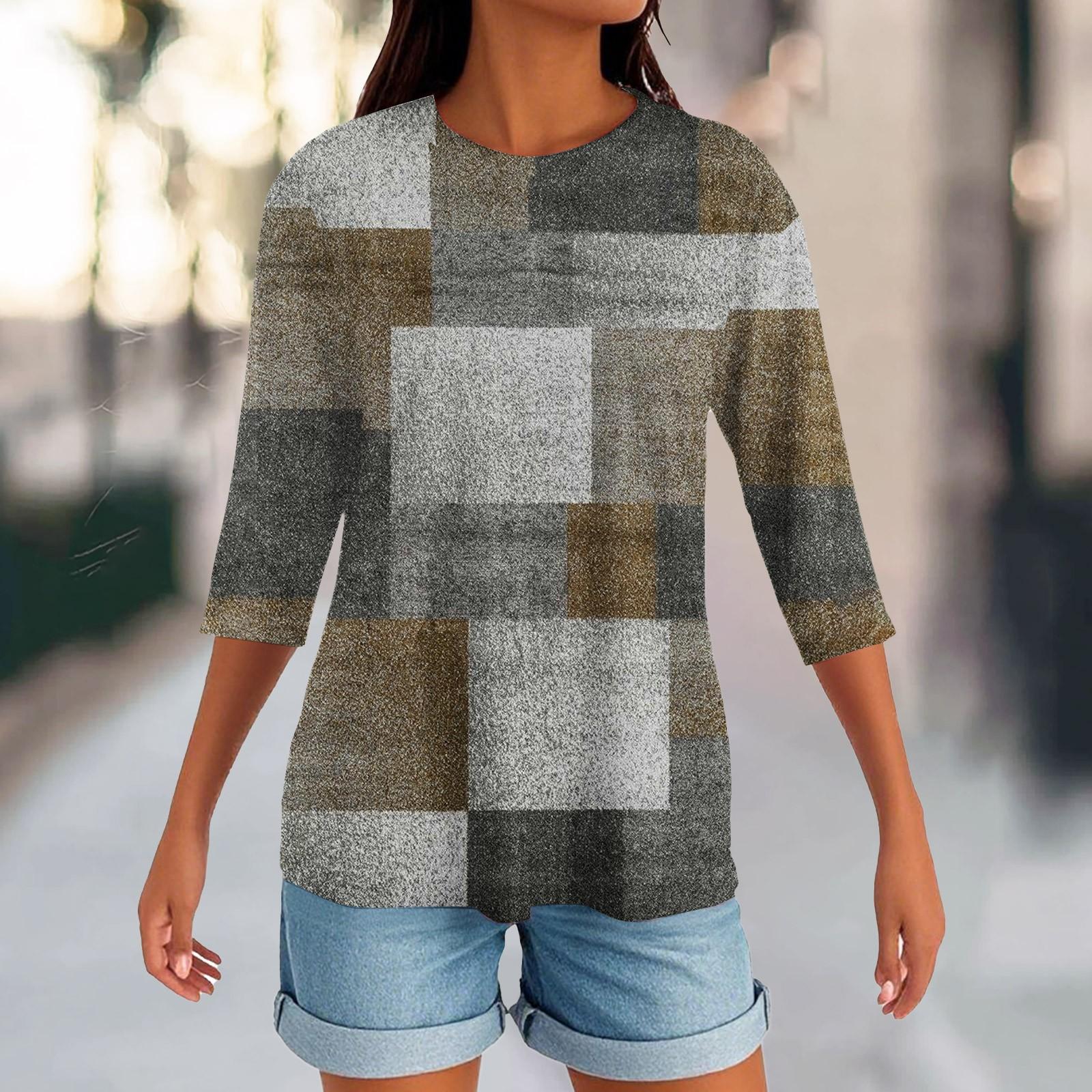 

Женский круглый вырез с разрезом по низу, модный повседневный однотонный топ с рукавом три четверти L