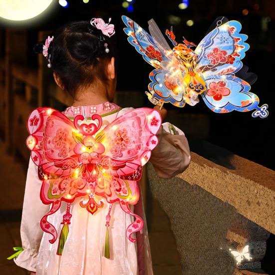 Butterfly Lantern Handheld Spring FestivalDecor DIY Chinese Traditional Lantern for Hanfu Cosplay Chinese New Year Mid-Autumn Festival Decoration