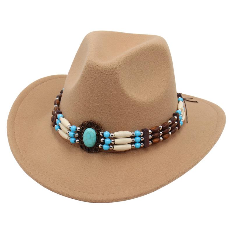 Ethnic Style Western Cowboy Top Hat Turquoise Horseback Riding Jazz Hat Crimped Felt Hat Literary And Retro Sun Hat