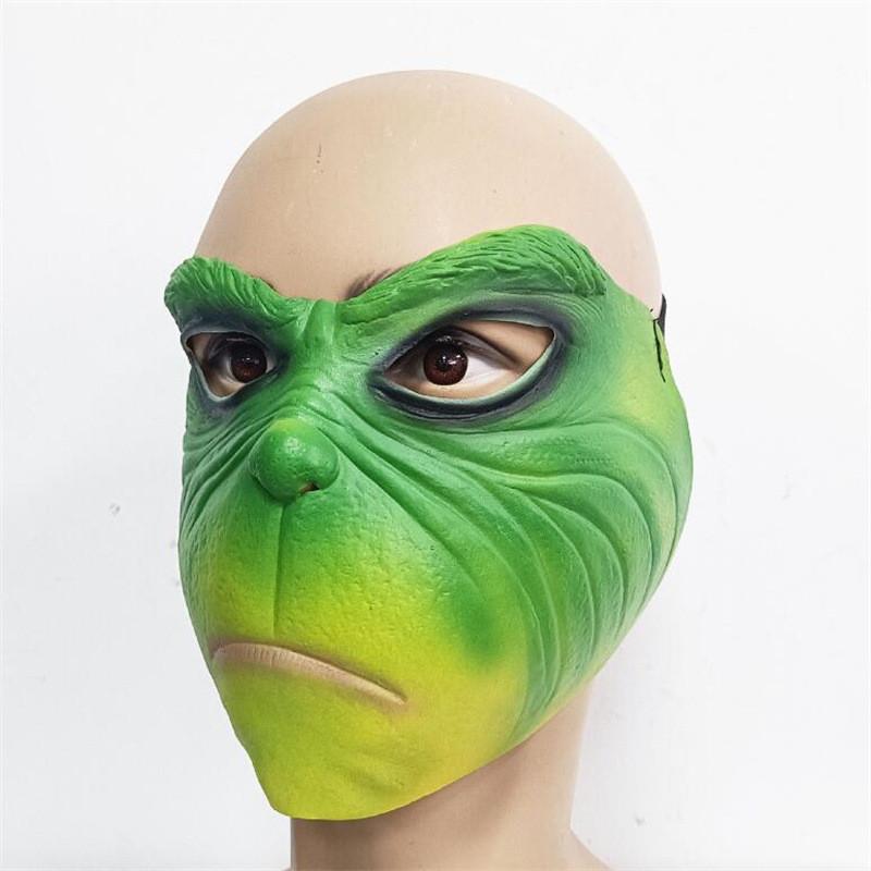 Grinch Half Face Mask With Green Hair And Whimsical Design For Christmas Celebrations